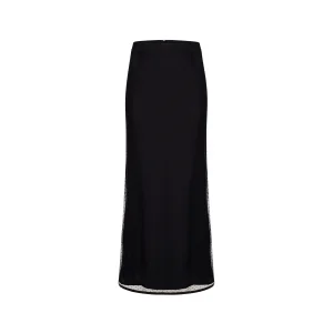 Jupe longue Colette en coton et voile plumetis noir - en stock