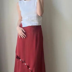 Jupe asymétrique terracotta – fabrication portugaise en polyester recyclé