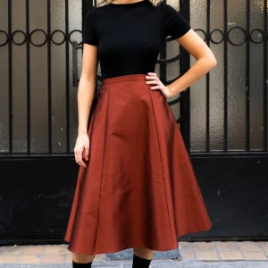 Jupe Cleo midi coton terracotta